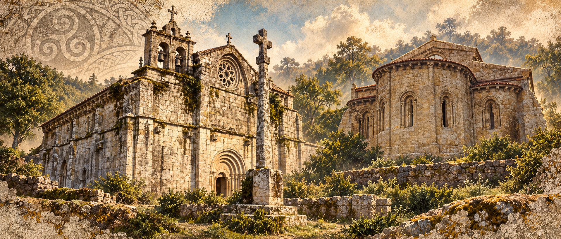 Collage ilustrado: Monasterio de San Pedro de Ramirás